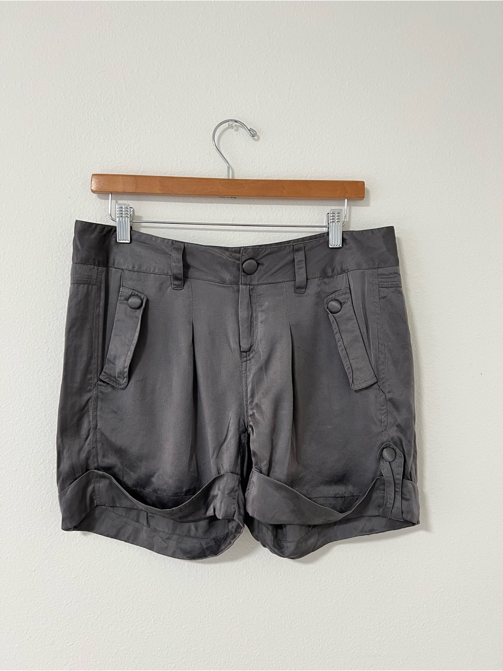Living Planet Charcoal Gray Casual Silk Roll-Cuff Shorts